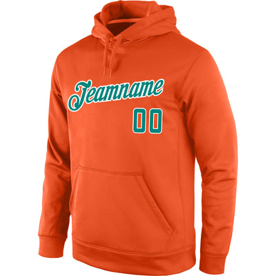 Custom Stitched Orange Aqua-White Sports Pullover Sweatshirt Hoodie