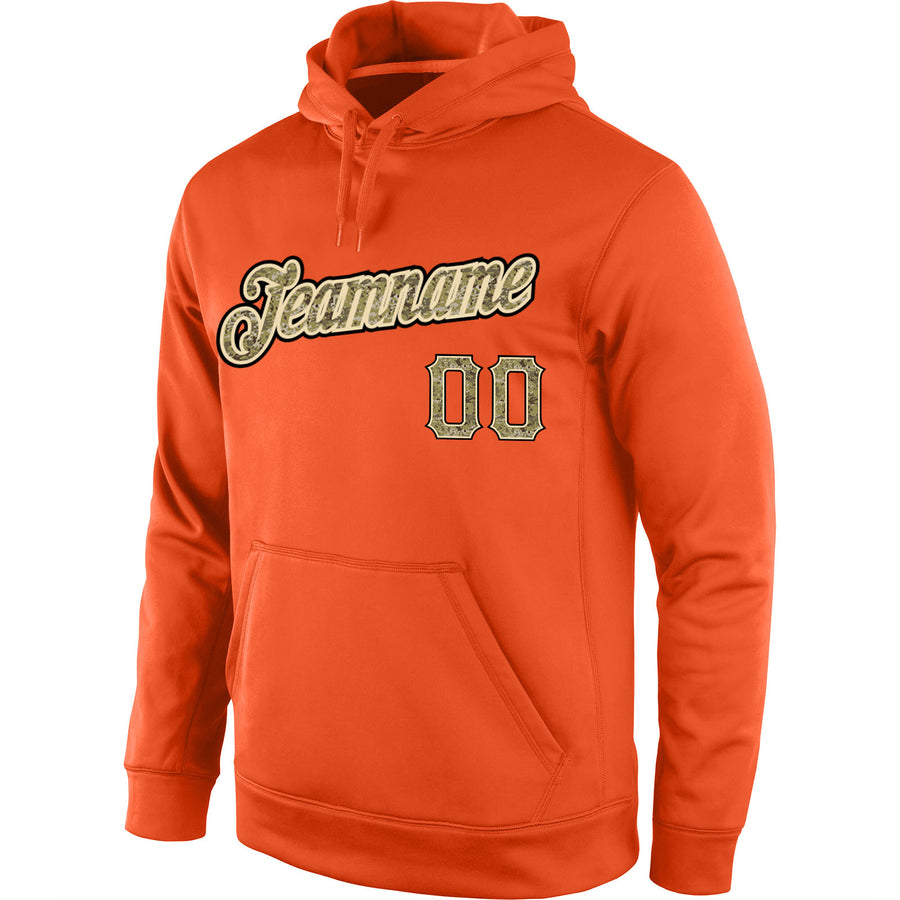 Custom Stitched Orange Camo-Cream Sports Pullover Sweatshirt Hoodie