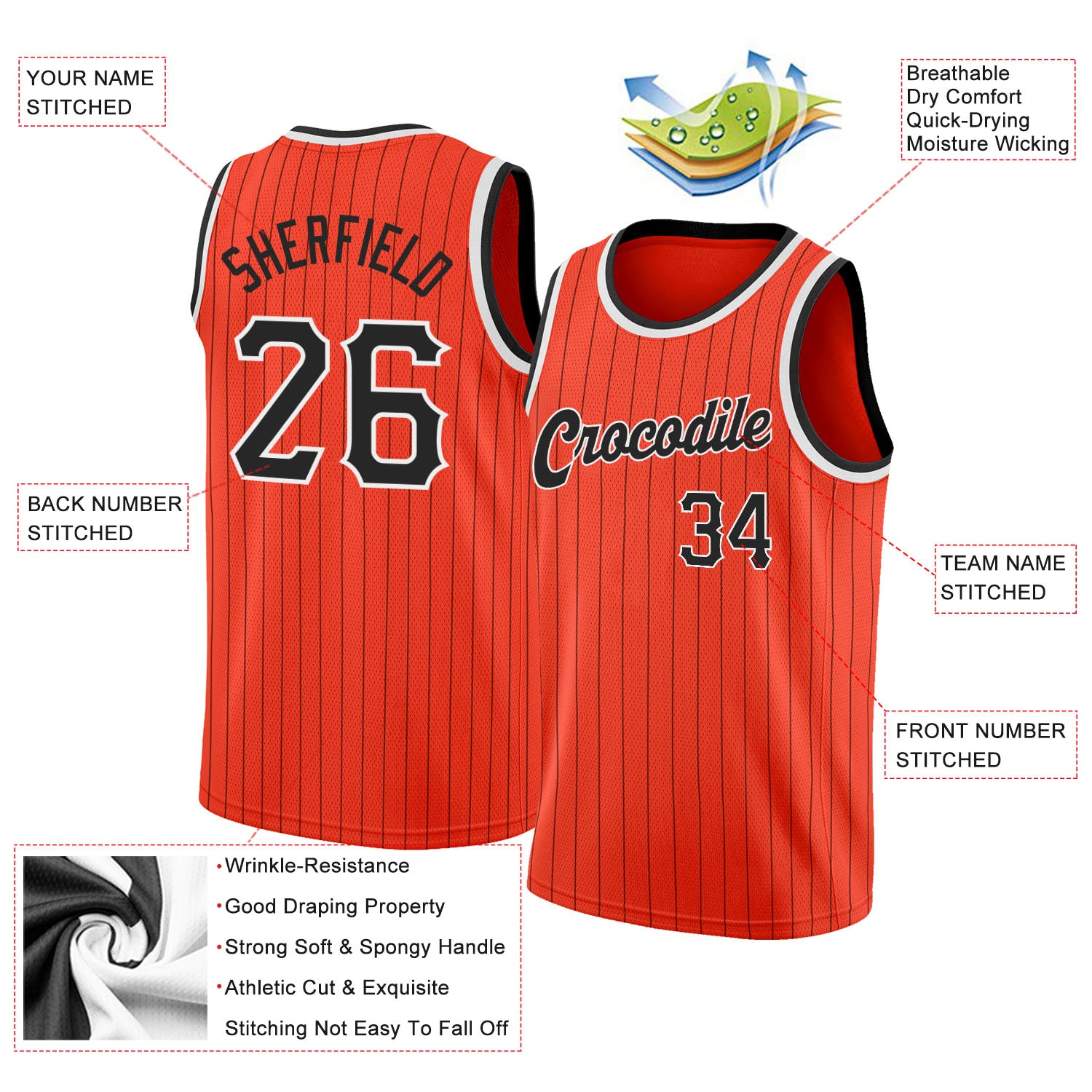 Custom Orange Black Pinstripe Black-White Authentic Basketball Jersey