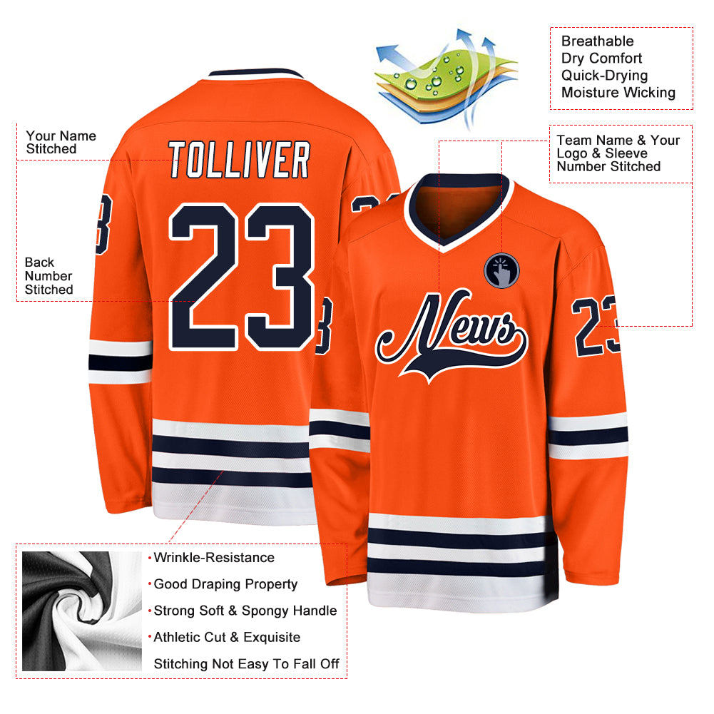 Custom Orange Navy-White Hockey Jersey