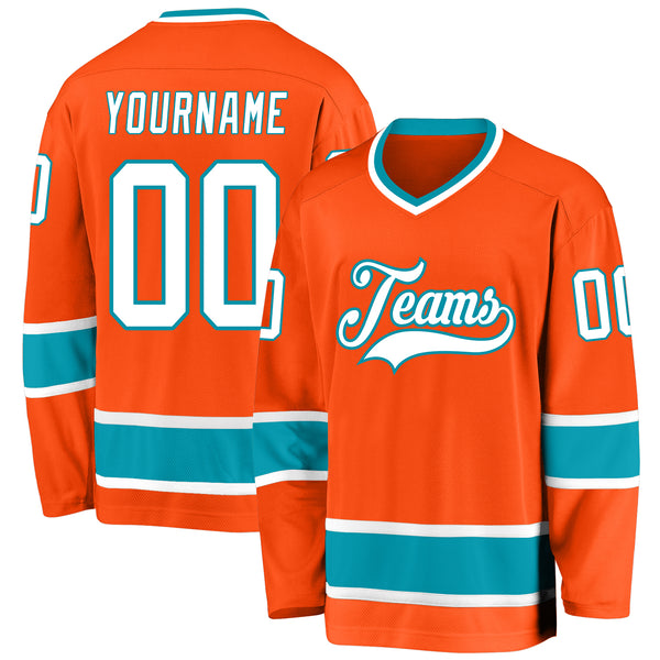 Custom Orange Hockey Jersey White-teal - Fansidea