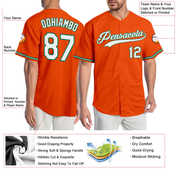 Custom Orange White-Kelly Green Authentic Baseball Jersey Men's Size:2XL