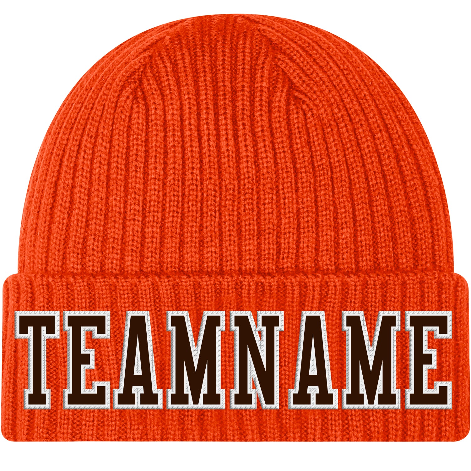 Custom Orange Brown-White Stitched Cuffed Knit Hat