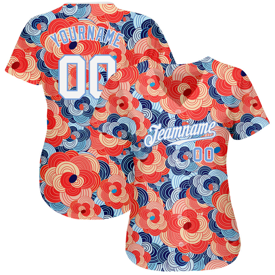 Custom Orange White-Light Blue 3D Pattern Design Flowers Authentic Baseball Jersey