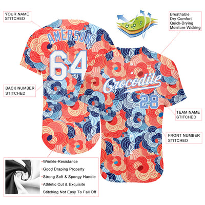 Custom Orange White-Light Blue 3D Pattern Design Flowers Authentic Baseball Jersey