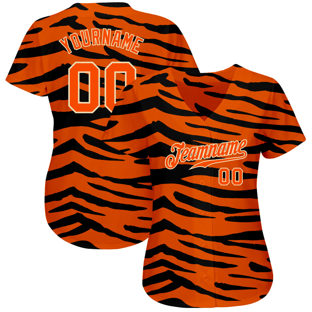 Custom Orange Orange-Black 3D Pattern Design Tiger Authentic Baseball Jersey