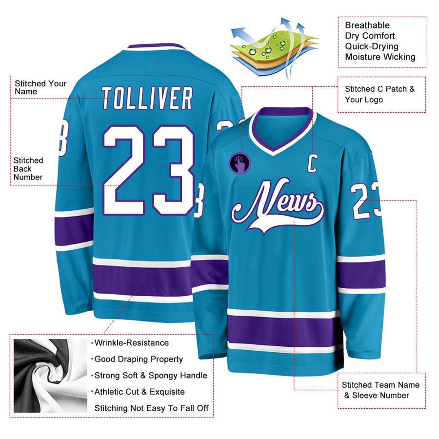 Custom Panther Blue White-Purple Hockey Jersey