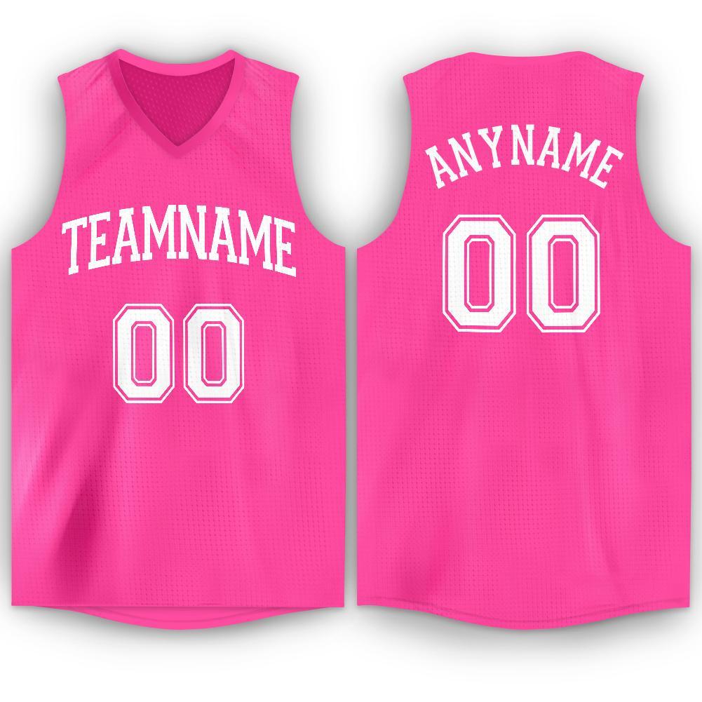 Custom Pink Basketball Games Jerseys Sports V Hot Pink Tank Top Tagged Basketball  Uniform - FansIdea