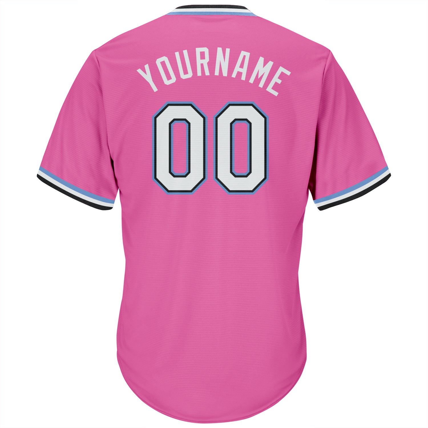 Custom Pink White-Light Blue Authentic Throwback Rib-Knit Baseball Jersey Shirt