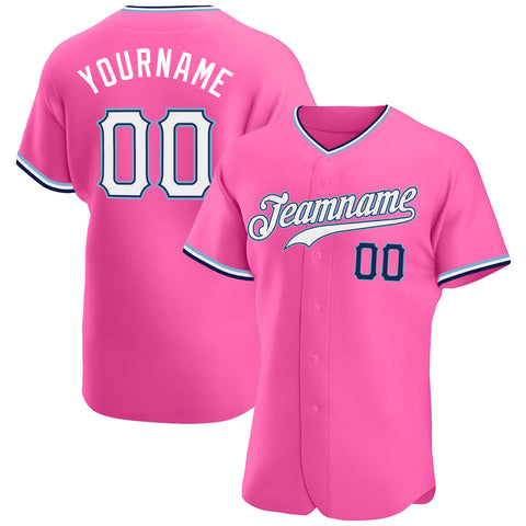 Custom Pink Baseball Jersey White-Navy Authentic - FansIdea