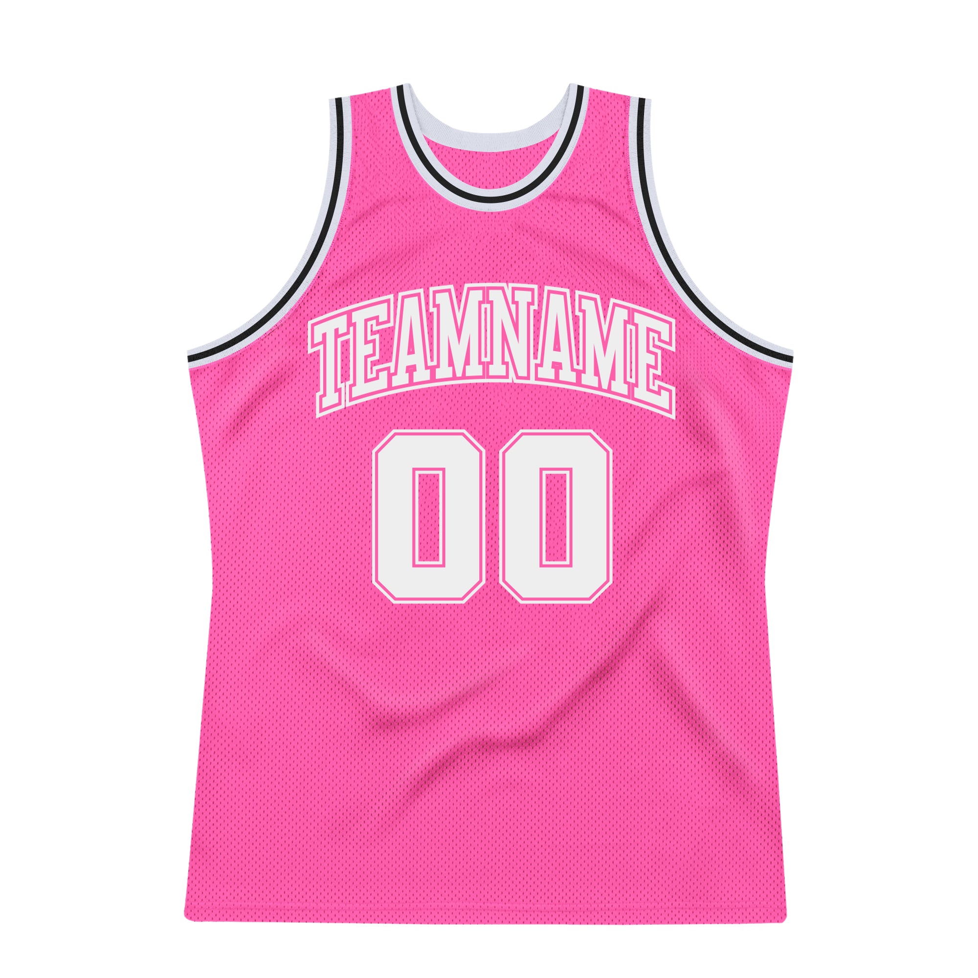 Custom Pink White-Black Authentic Throwback Basketball Jersey