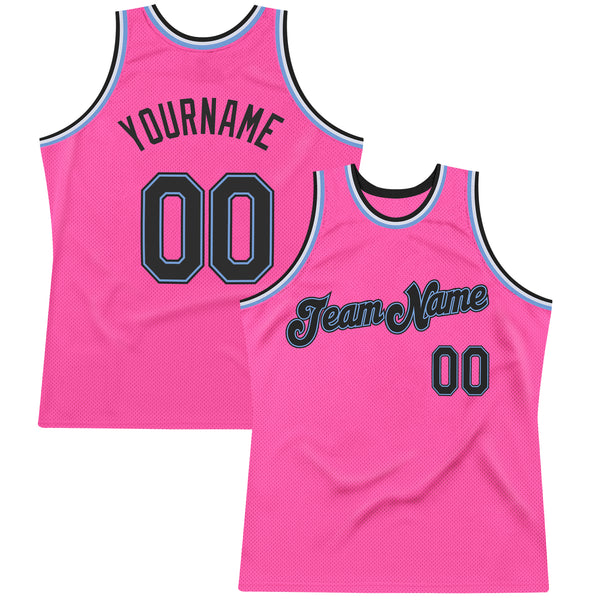 FANSIDEA Custom Basketball Jersey White Pink Black-Light Blue Authentic Throwback Men's Size:XL