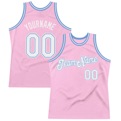 Custom Light Pink Basketball Jersey White-Light Blue Authentic