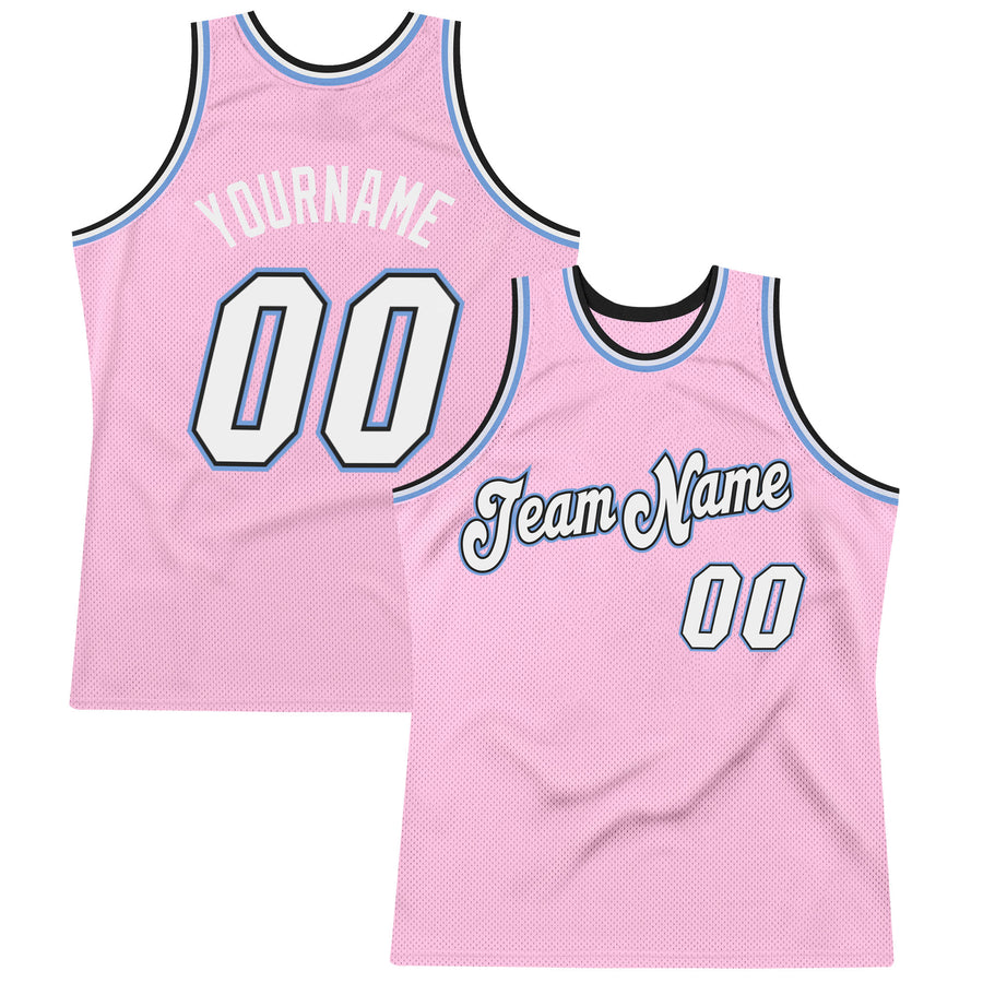 Cheap Custom Light Blue Pink-Black Authentic Throwback Basketball