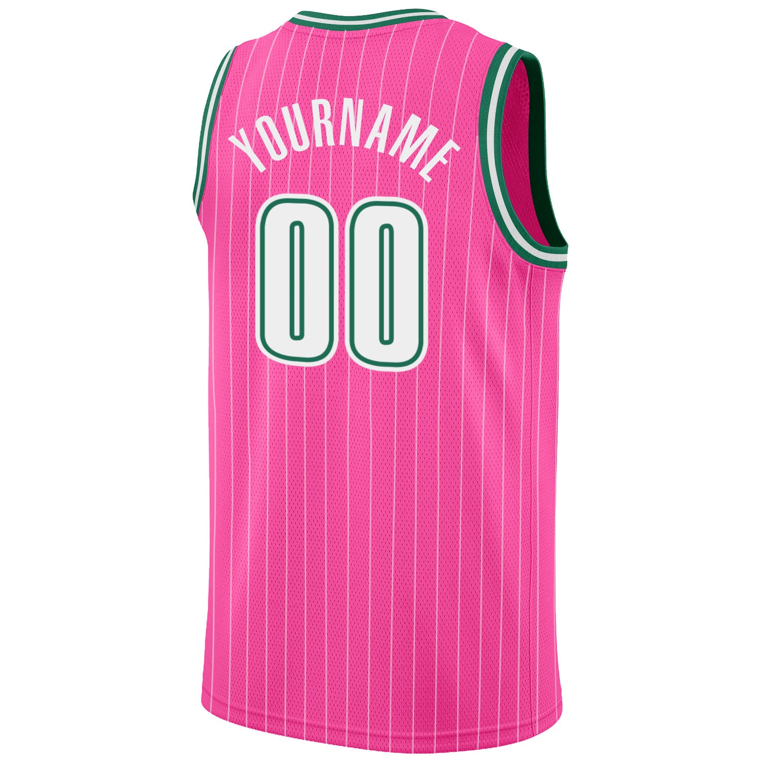 Custom Pink White Pinstripe White-Kelly Green Authentic Basketball Jersey