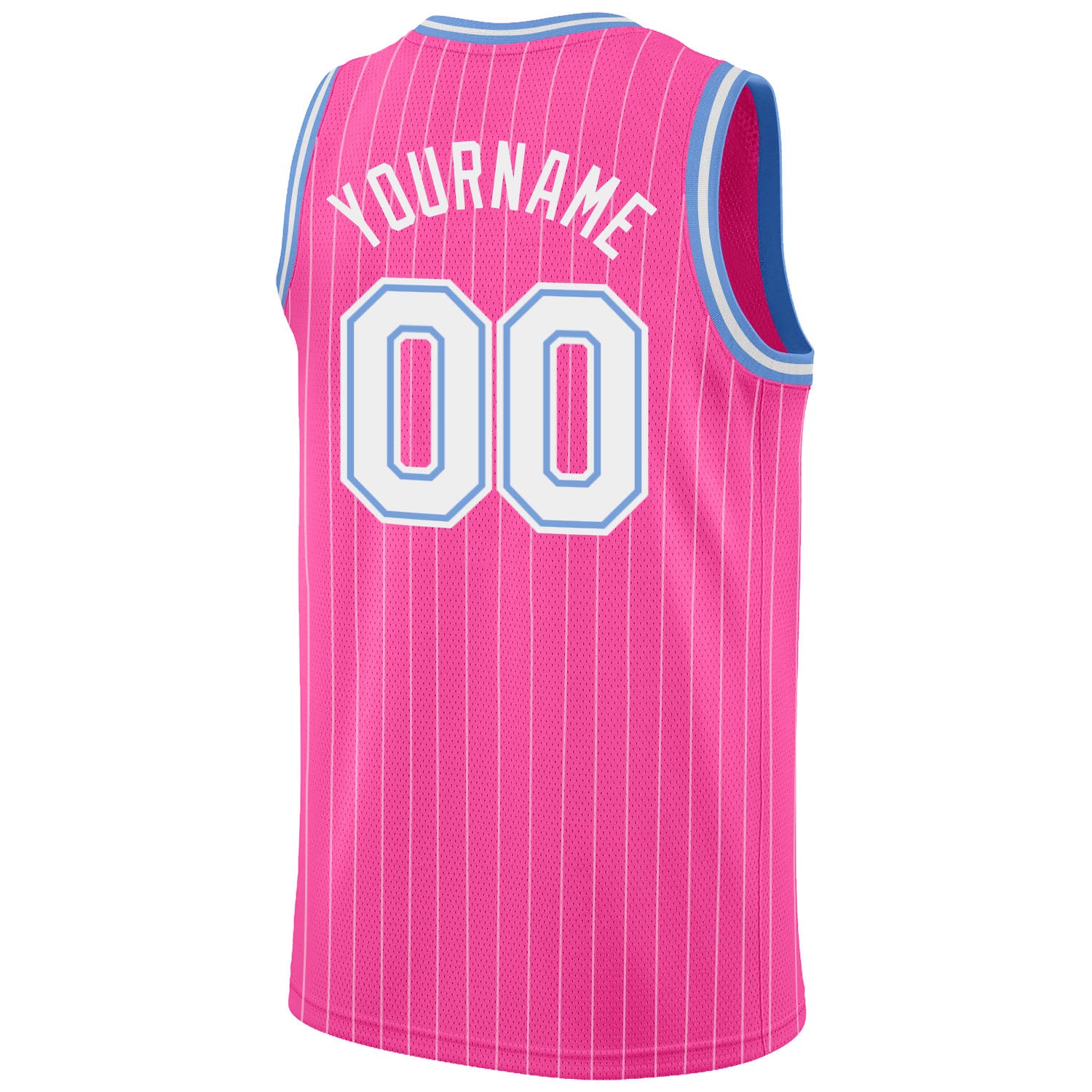 Custom Pink White Pinstripe White-Light Blue Authentic Basketball Jersey