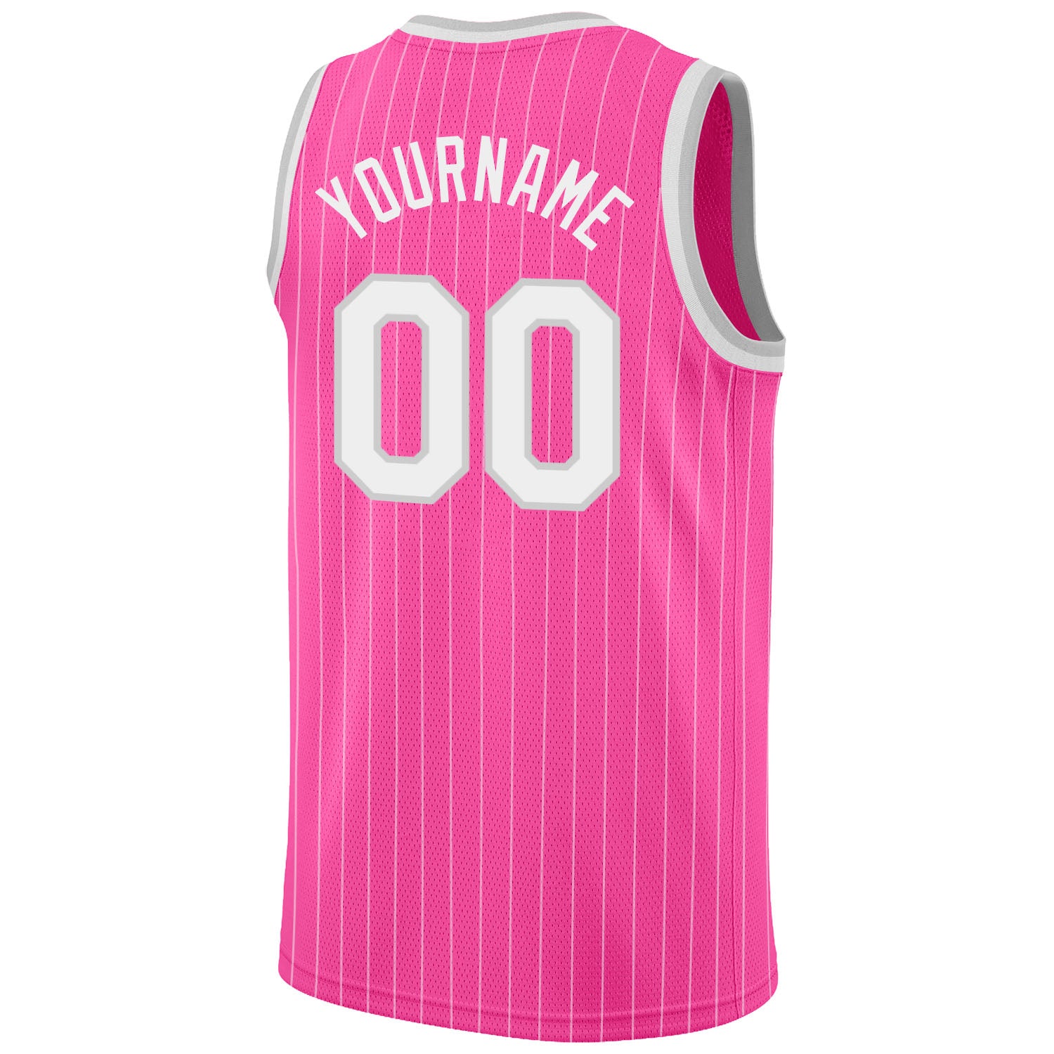 Custom Pink White Pinstripe White-Gray Authentic Basketball Jersey