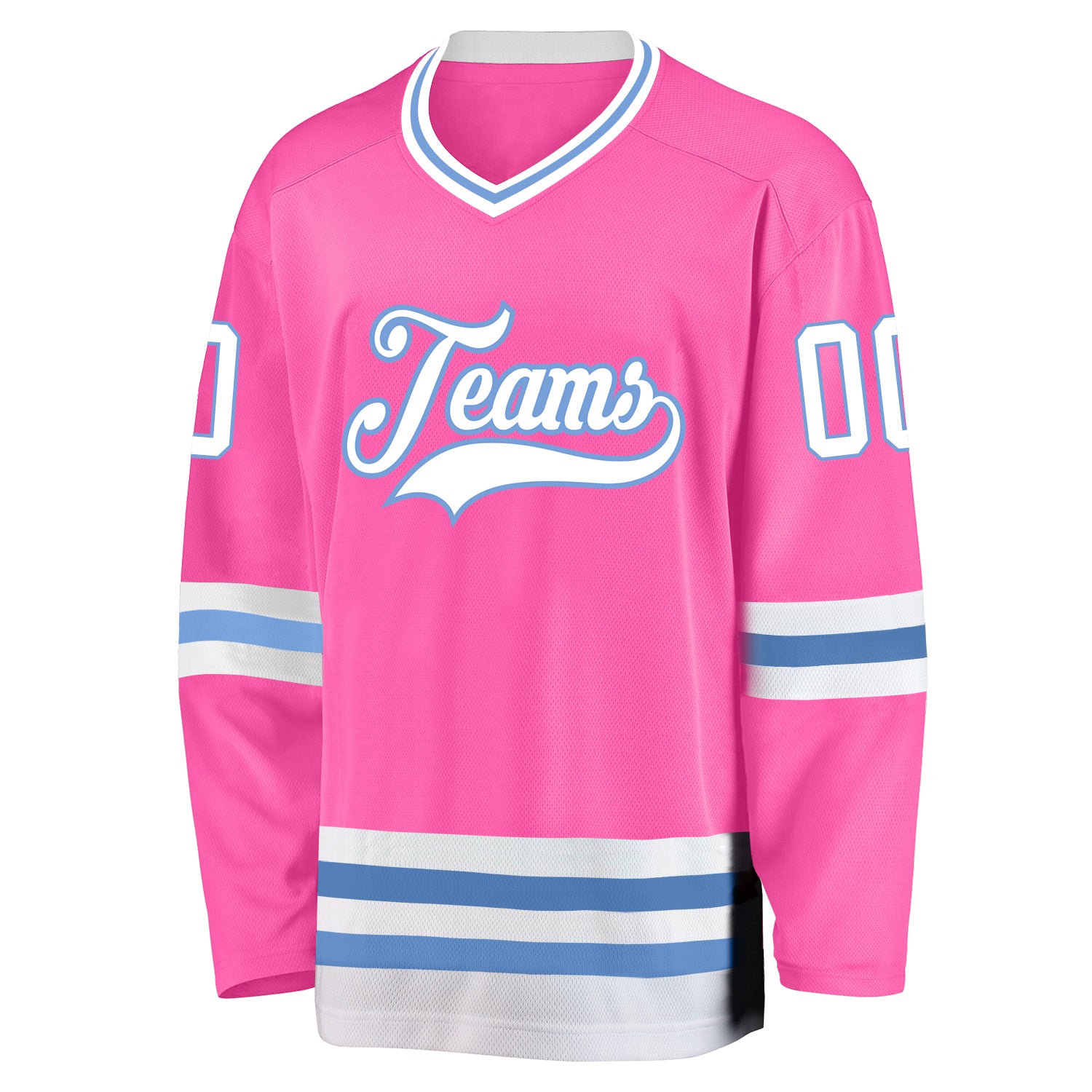 Custom Pink White-Light Blue Hockey Jersey