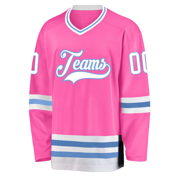 Custom Light Blue Pink-White Hockey Jersey