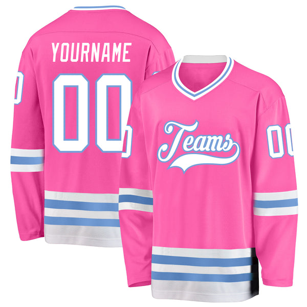 Custom Light Blue Pink-White Hockey Jersey