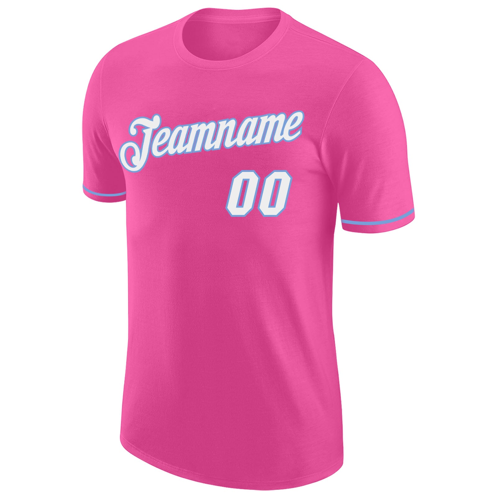 Custom Pink White-Light Blue Performance T-Shirt