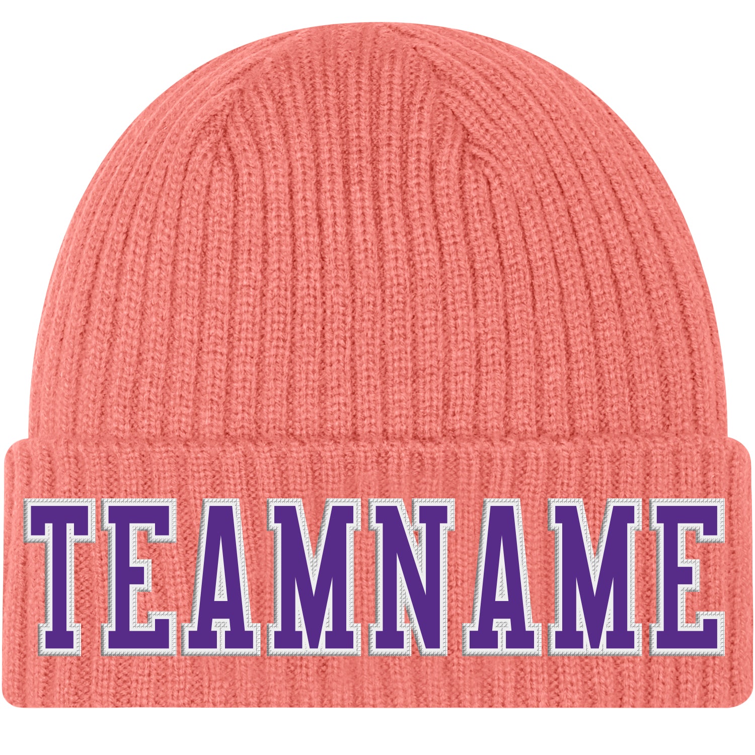 Custom Pink Purple-White Stitched Cuffed Knit Hat