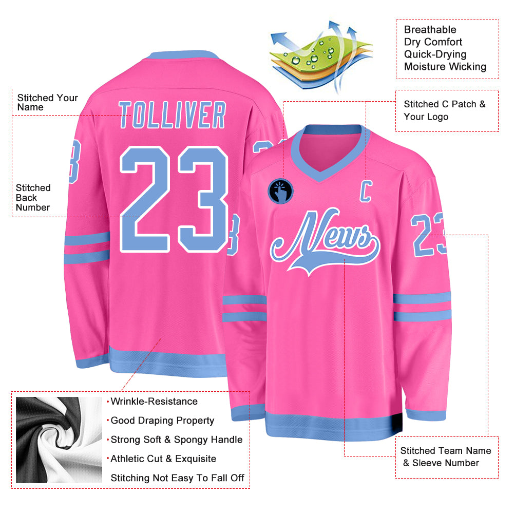 Custom Pink Light Blue-White Hockey Jersey Men's Size:S