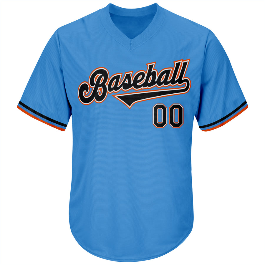 Custom Powder Blue Black-Orange Authentic Throwback Rib-Knit Baseball Jersey Shirt