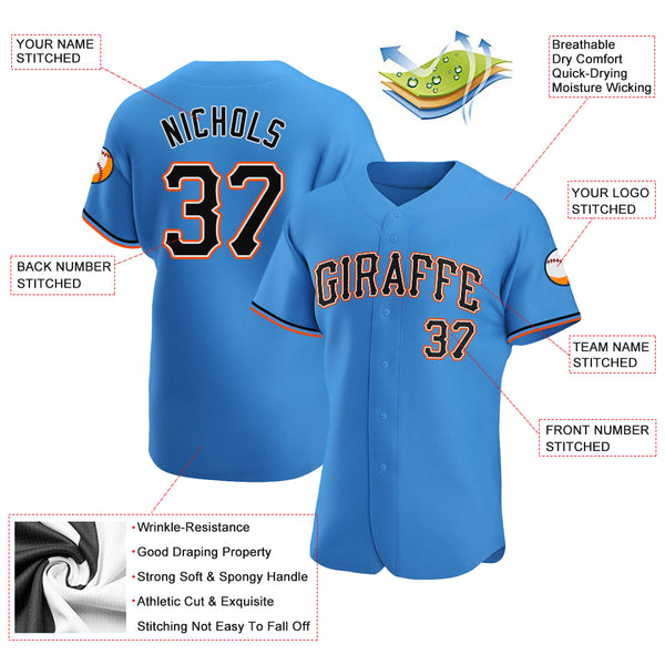 Custom Powder Blue Black-Orange Baseball Jersey