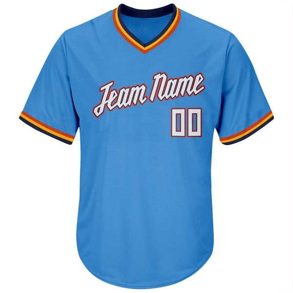 Custom Powder Blue White-Orange Authentic Throwback Rib-Knit Baseball Jersey Shirt Women's Size:2XL