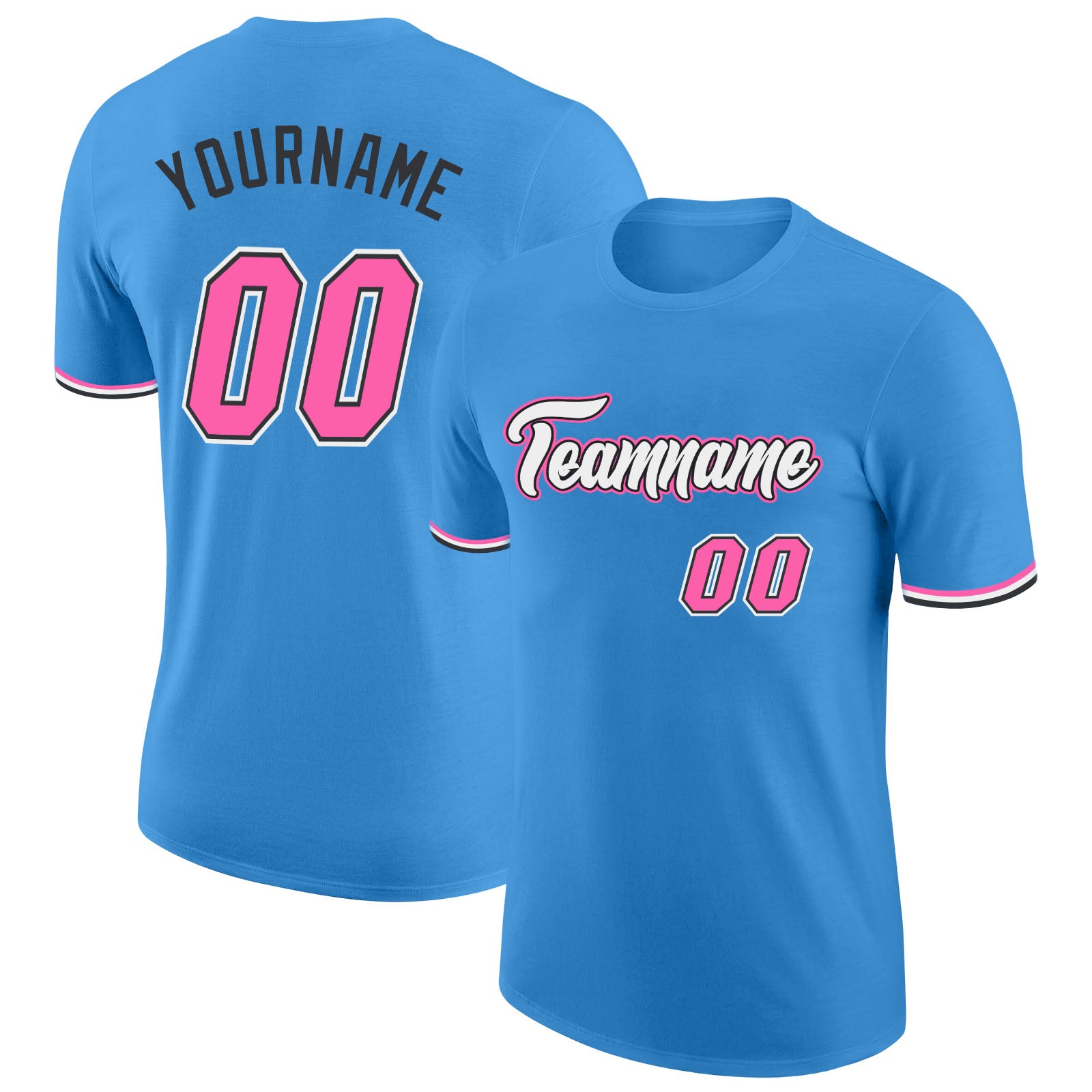 Custom Powder Blue Performance T-Shirt Pink-Black - FansIdea