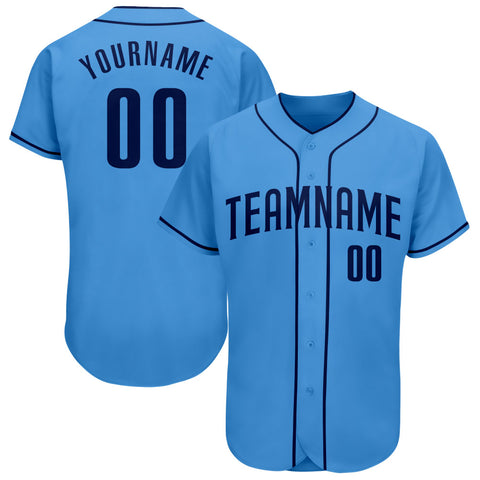 Custom Powder Blue Baseball Jersey Navy Authentic - FansIdea