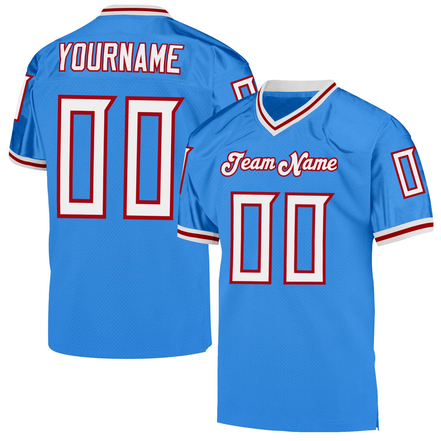 FANSIDEA Custom Powder Blue White Red Authentic Throwback Football Jersey Men s Size S