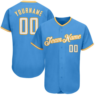 Custom Powder Blue White-Gold Authentic Baseball Jersey