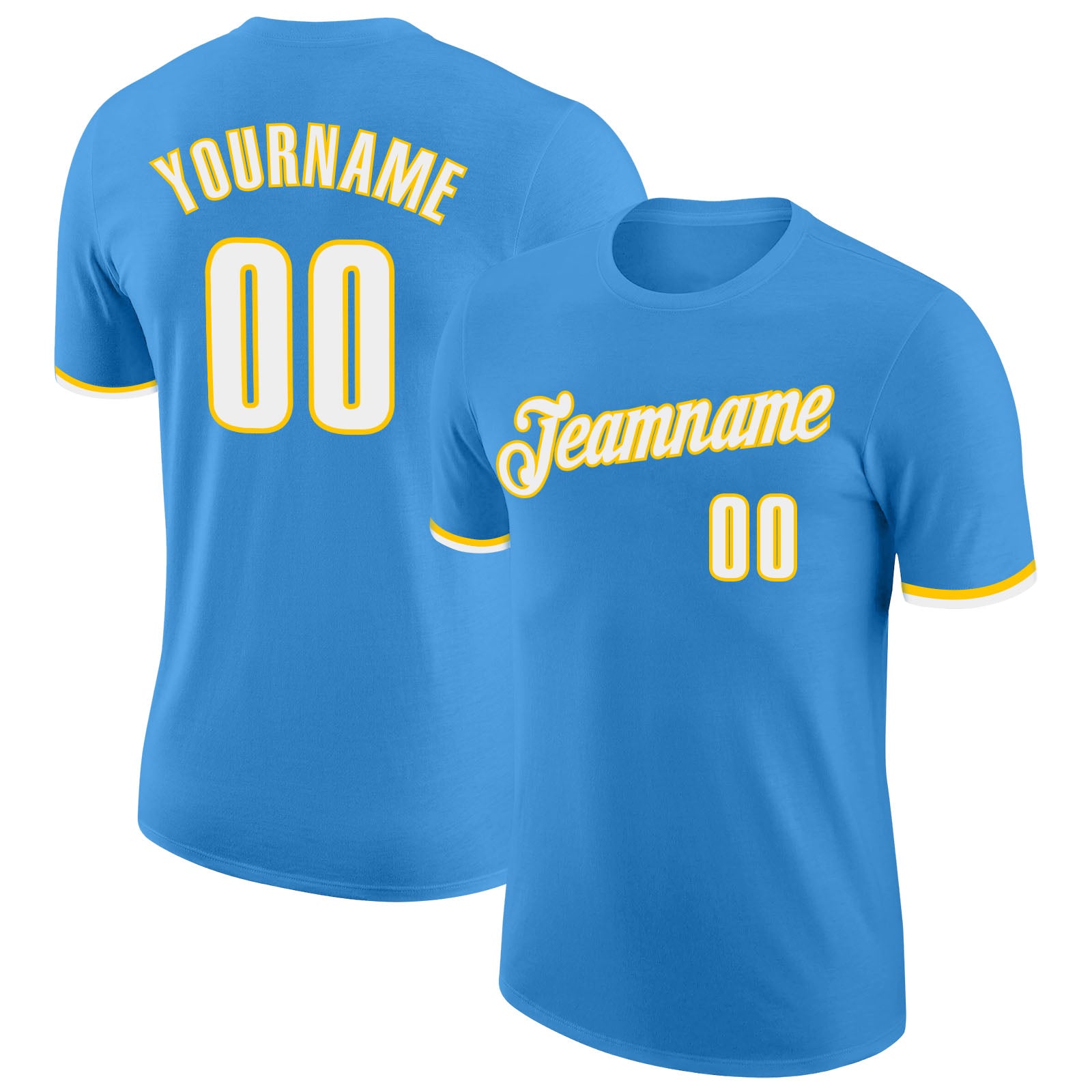 Custom Powder Blue White-Gold Performance T-Shirt