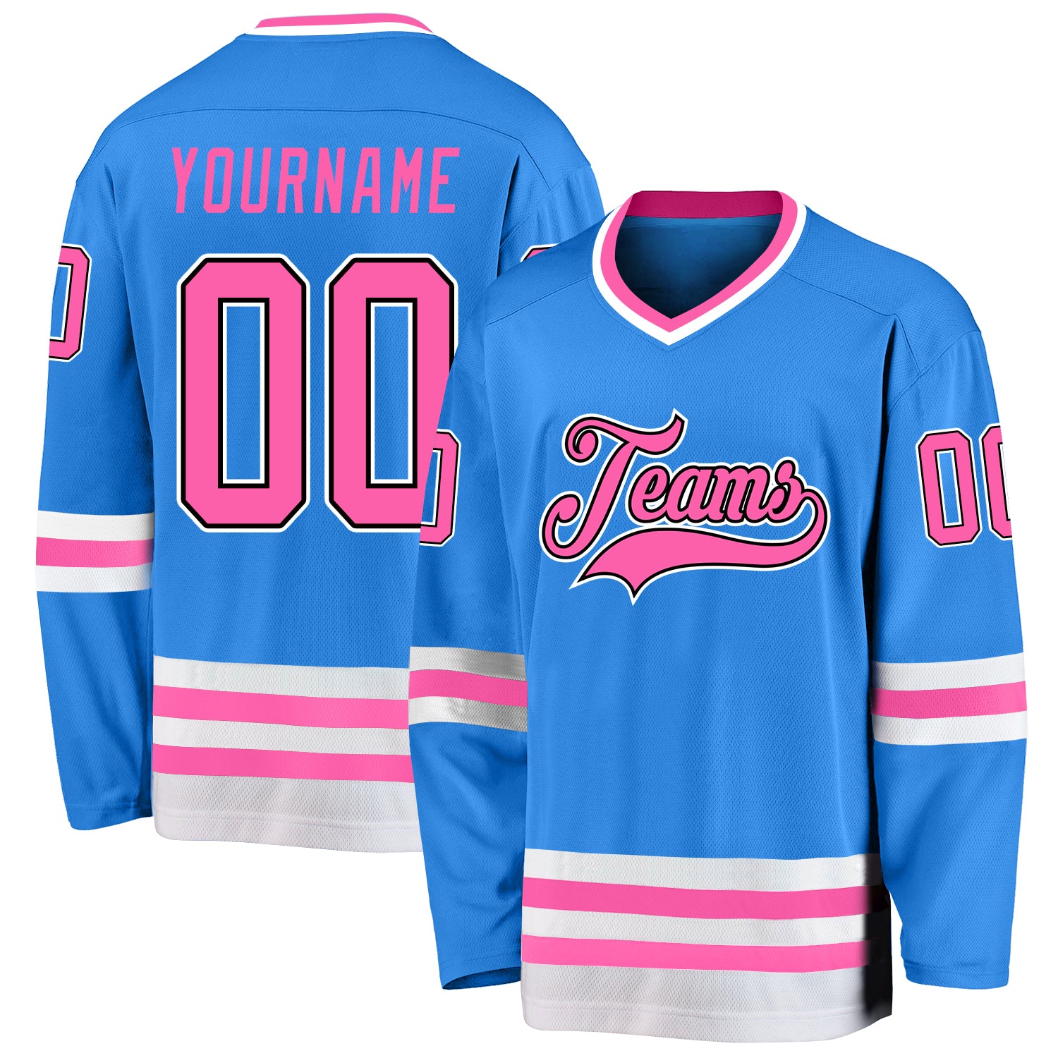 Custom Hockey Jersey Sky Blue Pink-Black Men's Size:2XL