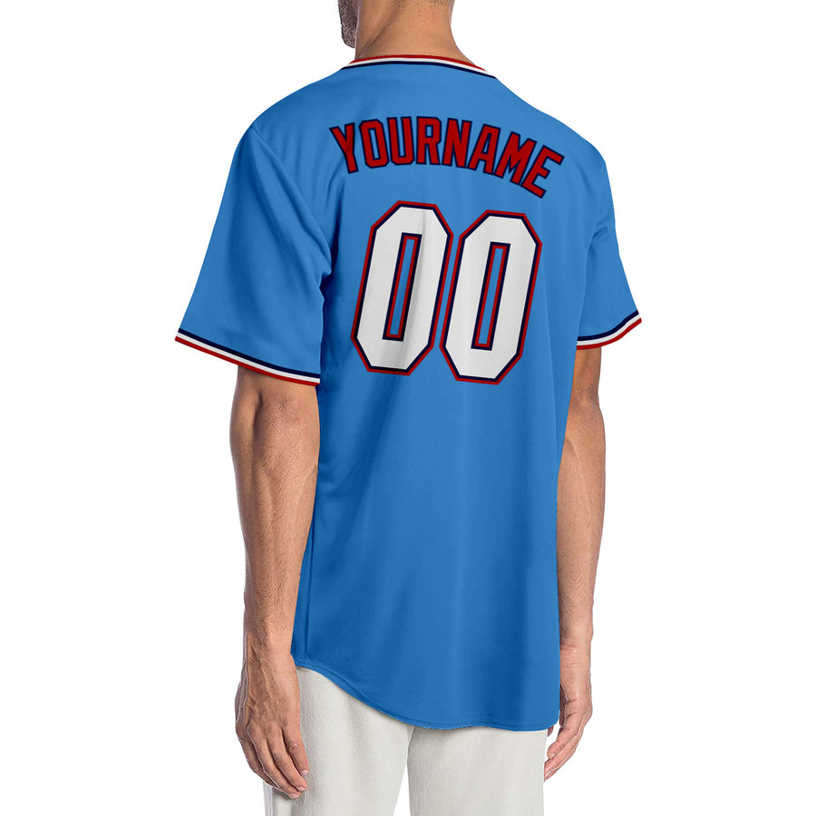 Custom Powder Blue White-Red Authentic Baseball Jersey