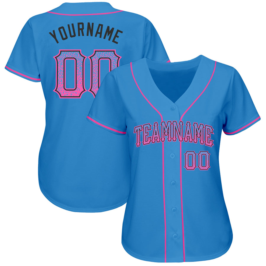 Custom Powder Blue Pink-Black Authentic Drift Fashion Baseball Jersey