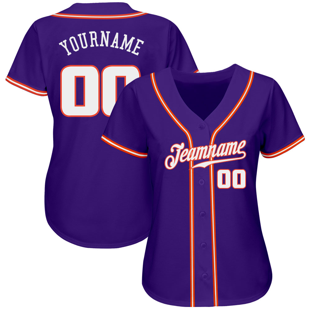 Custom Team Purple Baseball Authentic Orange Jersey White