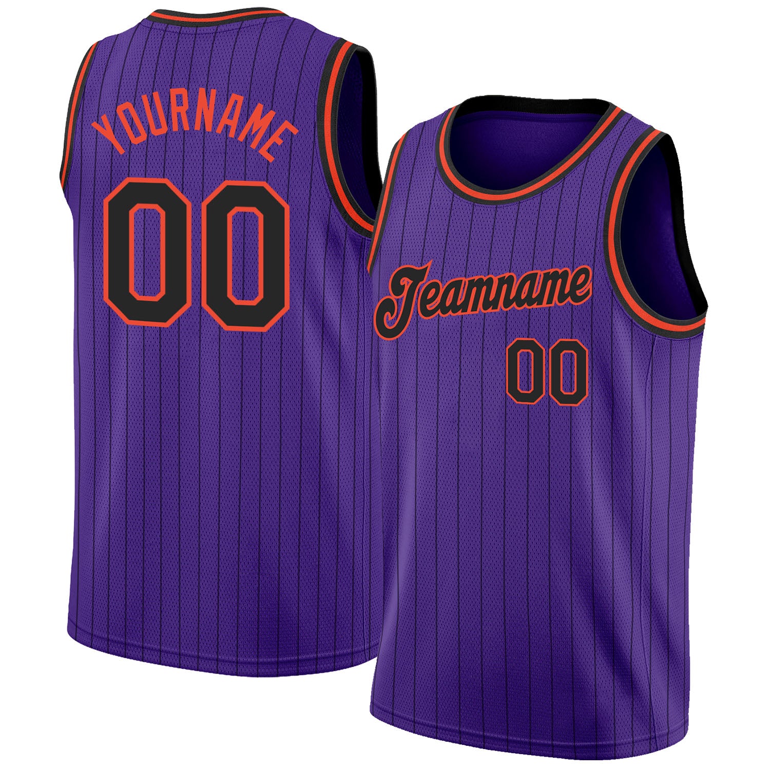 Custom Pinstripe Basketball Jersey Purple Black Black-Orange