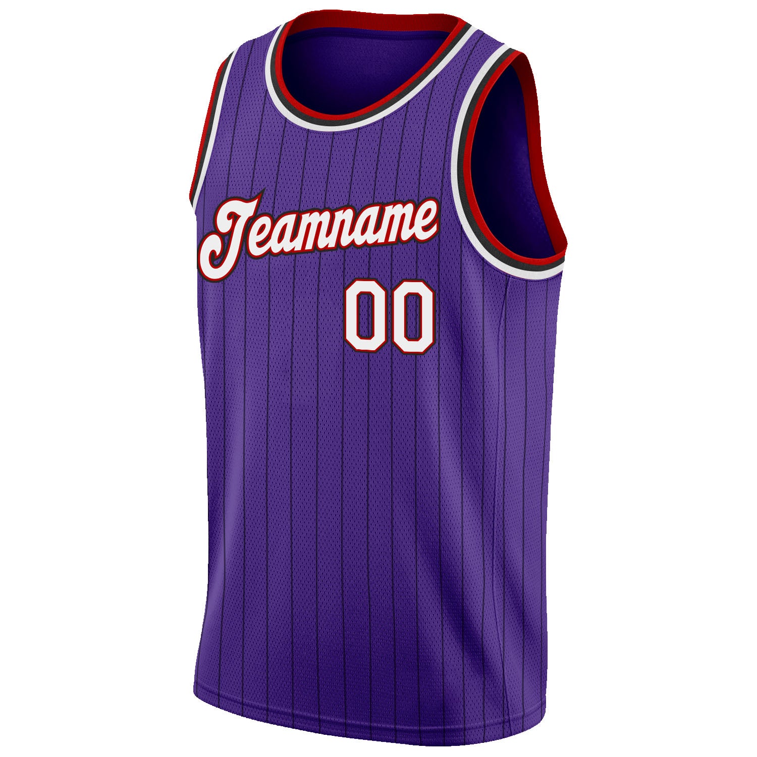 Custom Purple Black Pinstripe White-Red Authentic Basketball Jersey