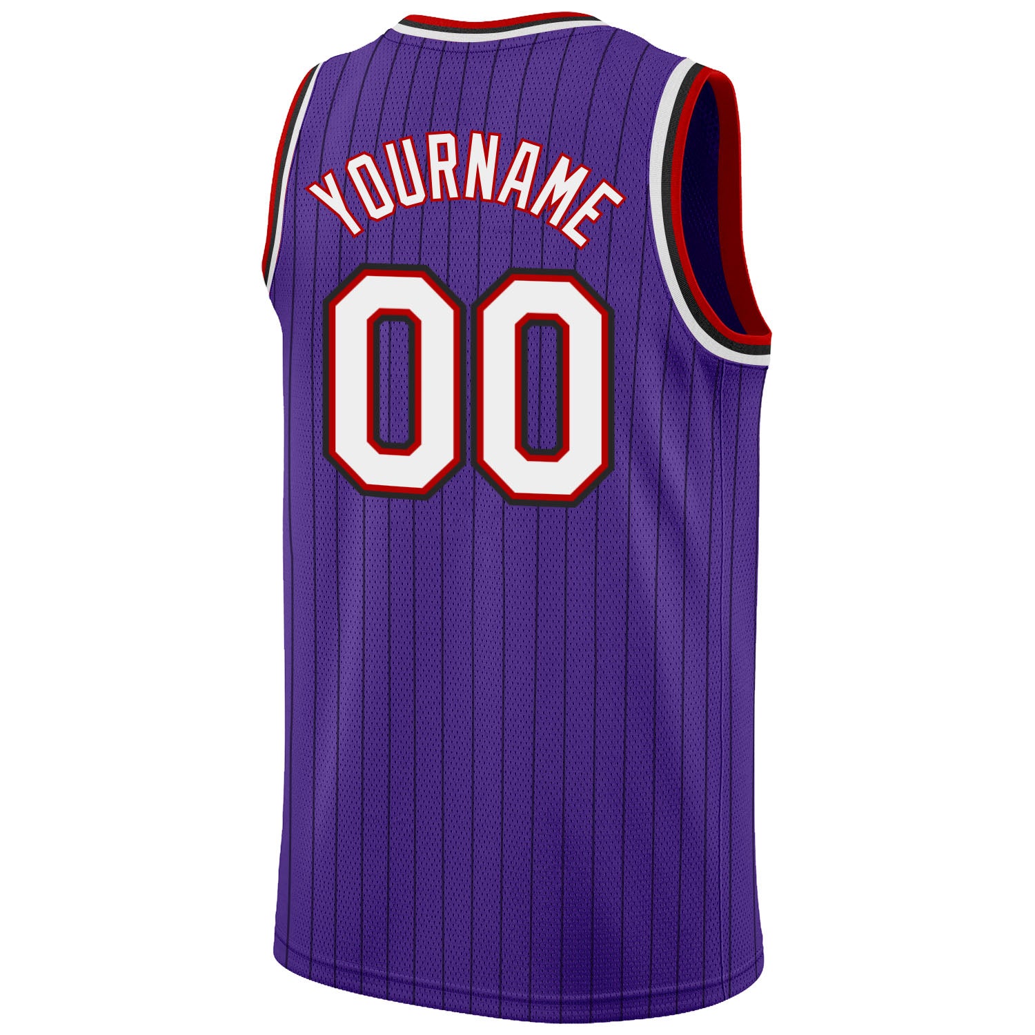 Custom Purple Black Pinstripe White-Red Authentic Basketball Jersey