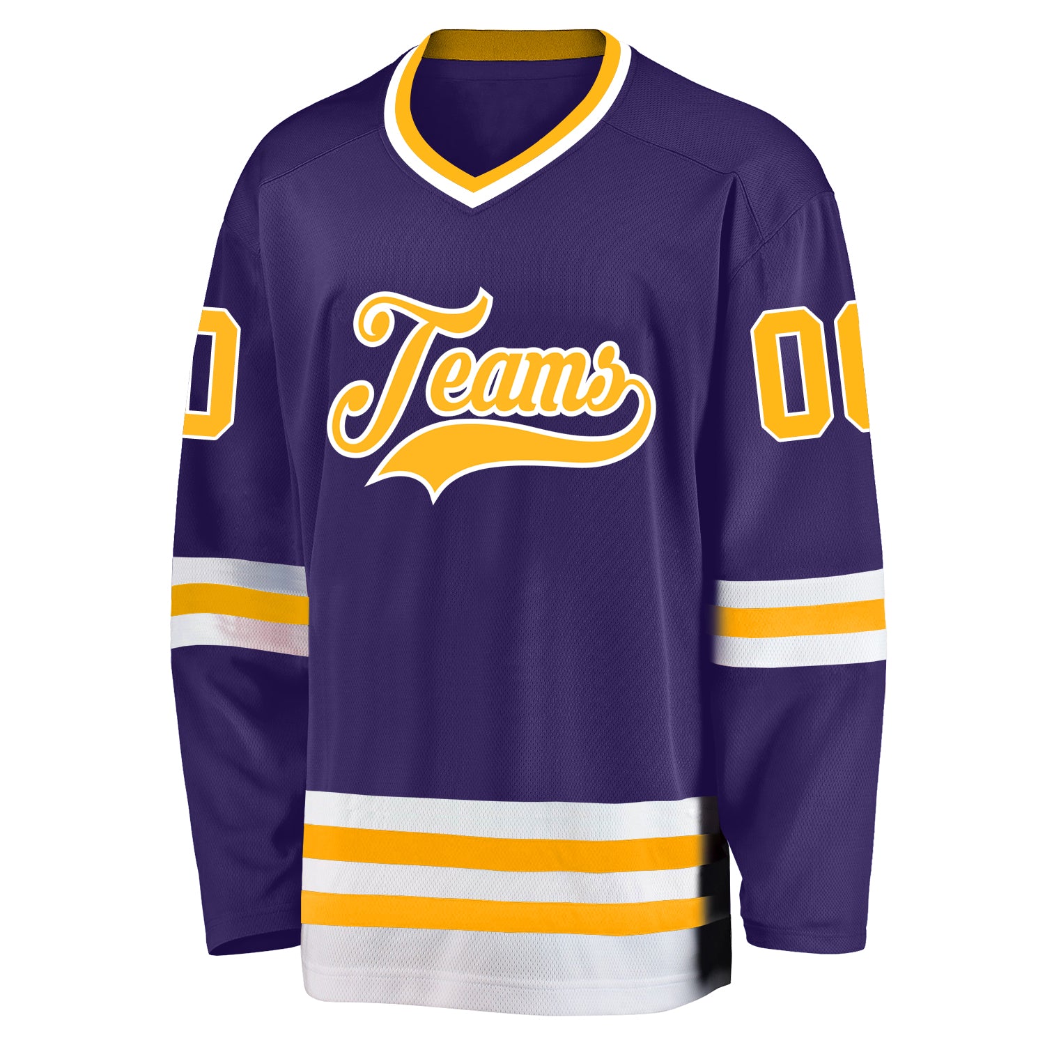 Custom White Purple-Gold Hockey Jersey
