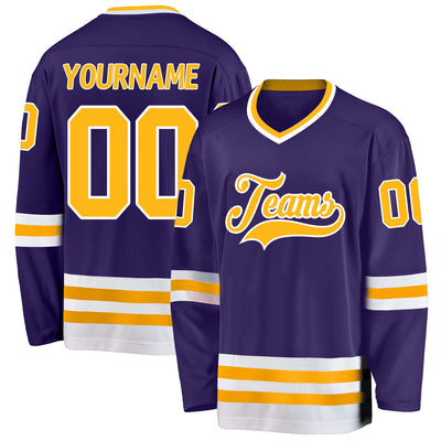  Custom Purple Gray-Old Gold Hockey Jersey,Personalized