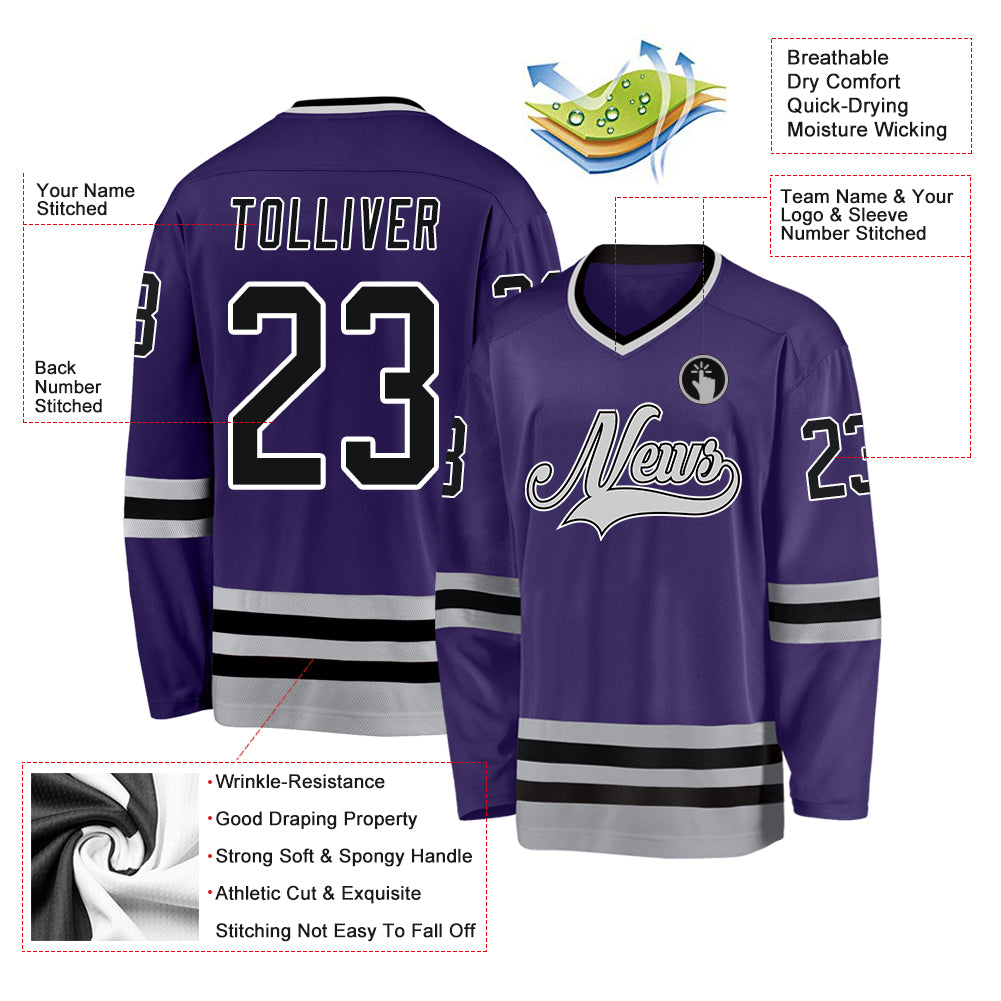 Custom Purple Black-Gray Hockey Jersey Women's Size:L