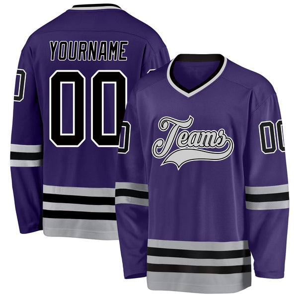 Custom Purple Black-Gray Hockey Jersey Women's Size:L