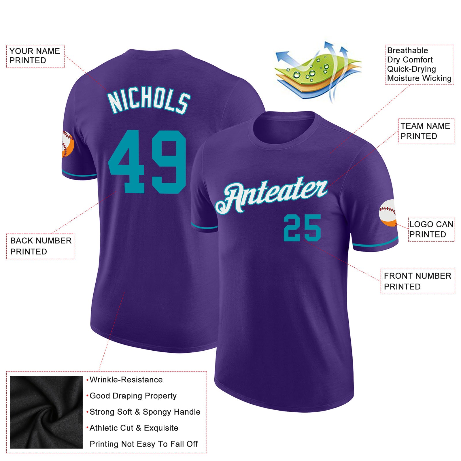 Custom Purple Teal-White Performance T-Shirt