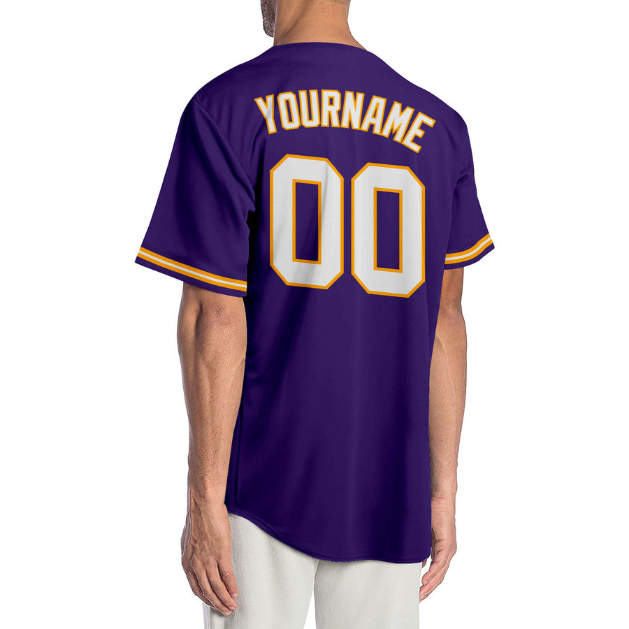 Custom Purple White-Gold Authentic Baseball Jersey