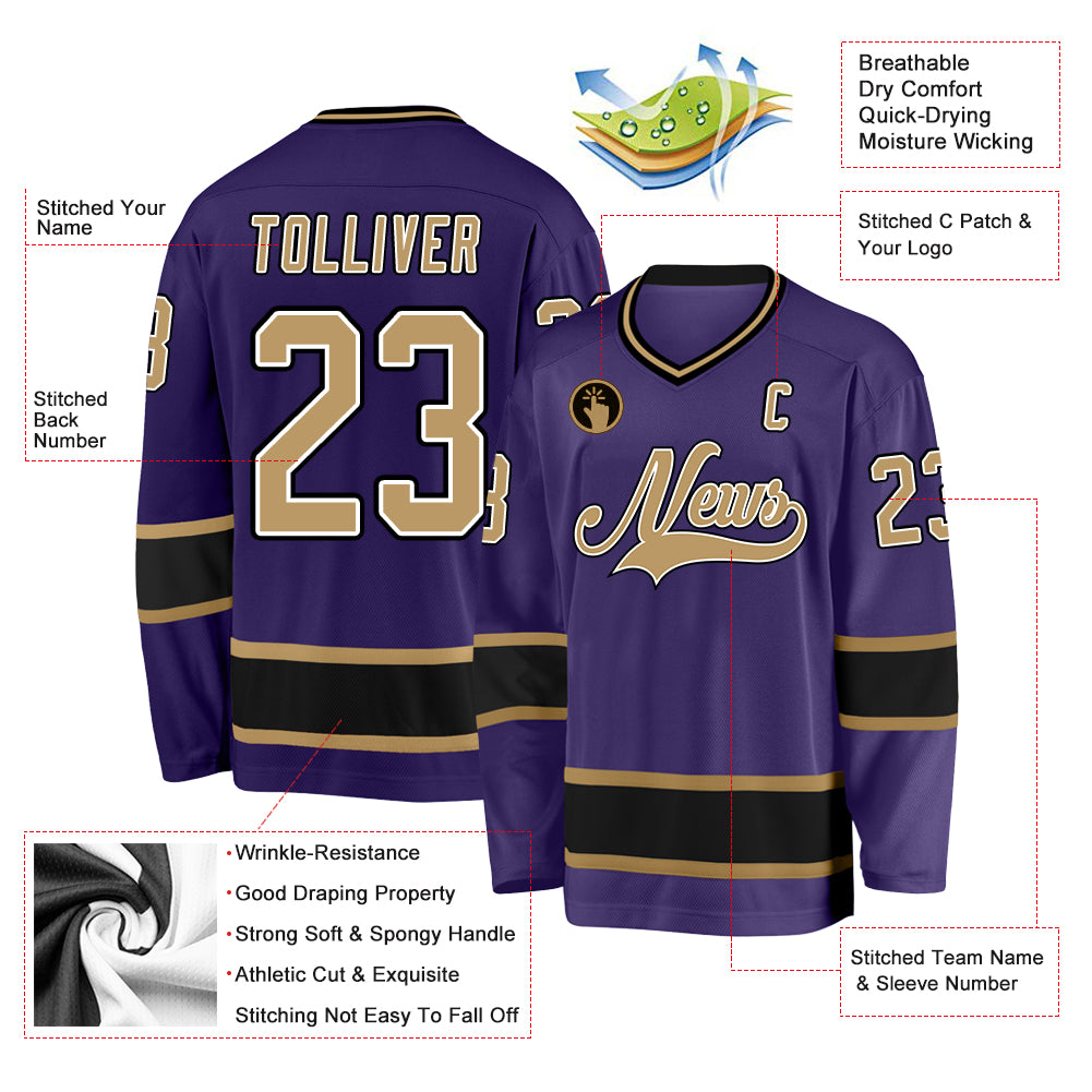  Custom Purple Gray-Old Gold Hockey Jersey,Personalized