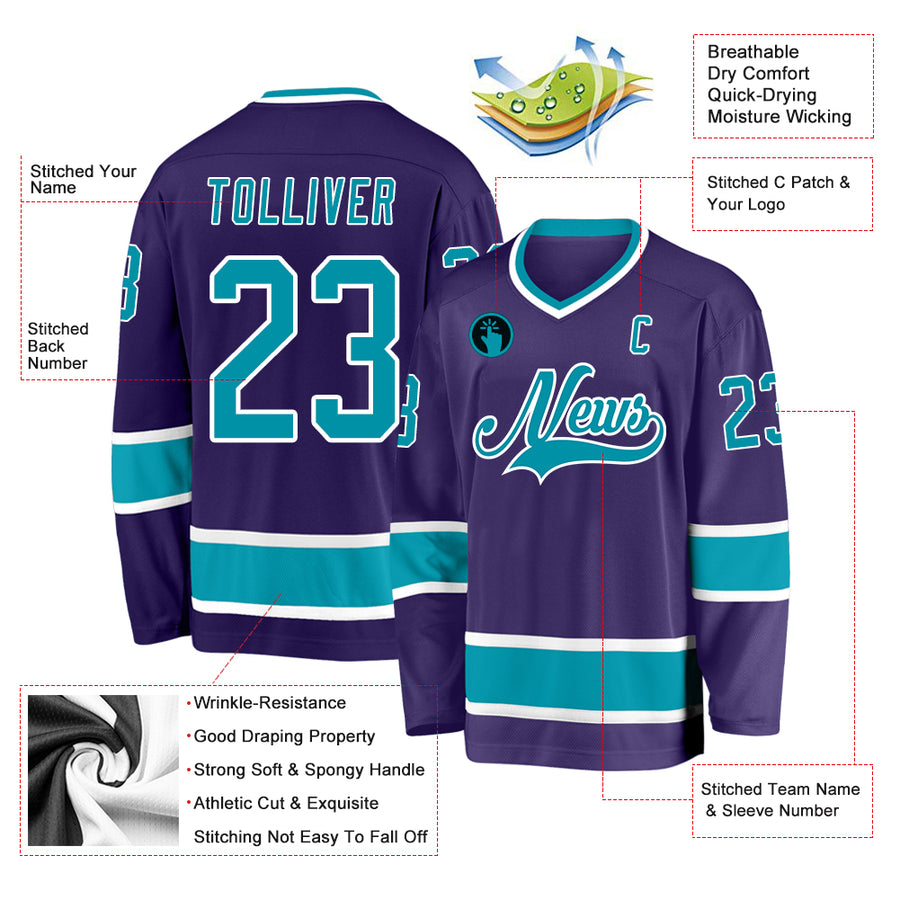 Custom Purple Teal-White Hockey Jersey